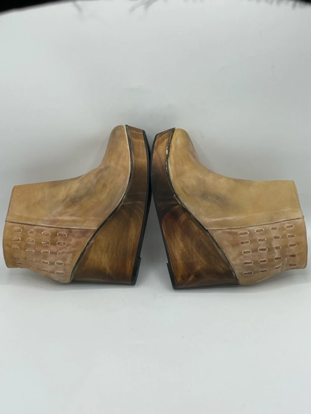 BED|STU Cobbler Series Tan Distressed Leather Wedge Ankle Boots NWT